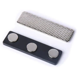 Neodymium Name Tag And Badge Magnet With Pacemaker Warning And Self-Adhesive Foam I 45 Mm X 13mm