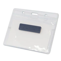 Magnetic Name Badge With Pacemaker Warning | Clear Horizontal Plastic ID Card Holder 4"x 3" | 1 PACK