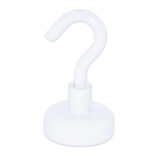 White Hook Magnet | Neodymium Pot Magnet With Threaded Hook - 20mm (D) X 37mm (H) 1 White Hook Magnet | Neodymium Pot Magnet With Threaded Hook - 20mm (D) X 37mm (H)